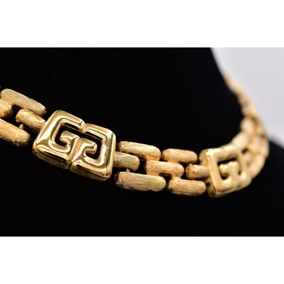 Givenchy Vintage Collar Necklace Logo Brushed Gold Linked Chain Signed 80s BinBC - Picture 5 of 12